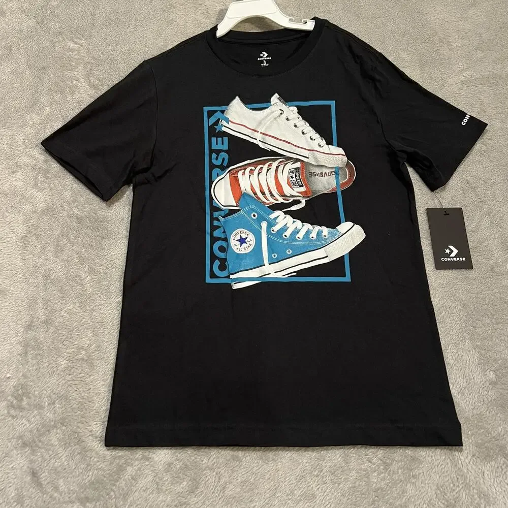 Converse Shirt Youth Large 12-13 YRS Black Chuck Taylor Shoes Graphic Tee